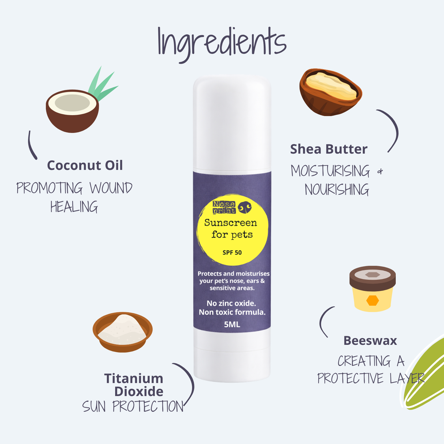 Pet Sunscreen Stick 5ML  SPF 50, Zinc Oxide Free, Non-Toxic, for Dogs and Cats